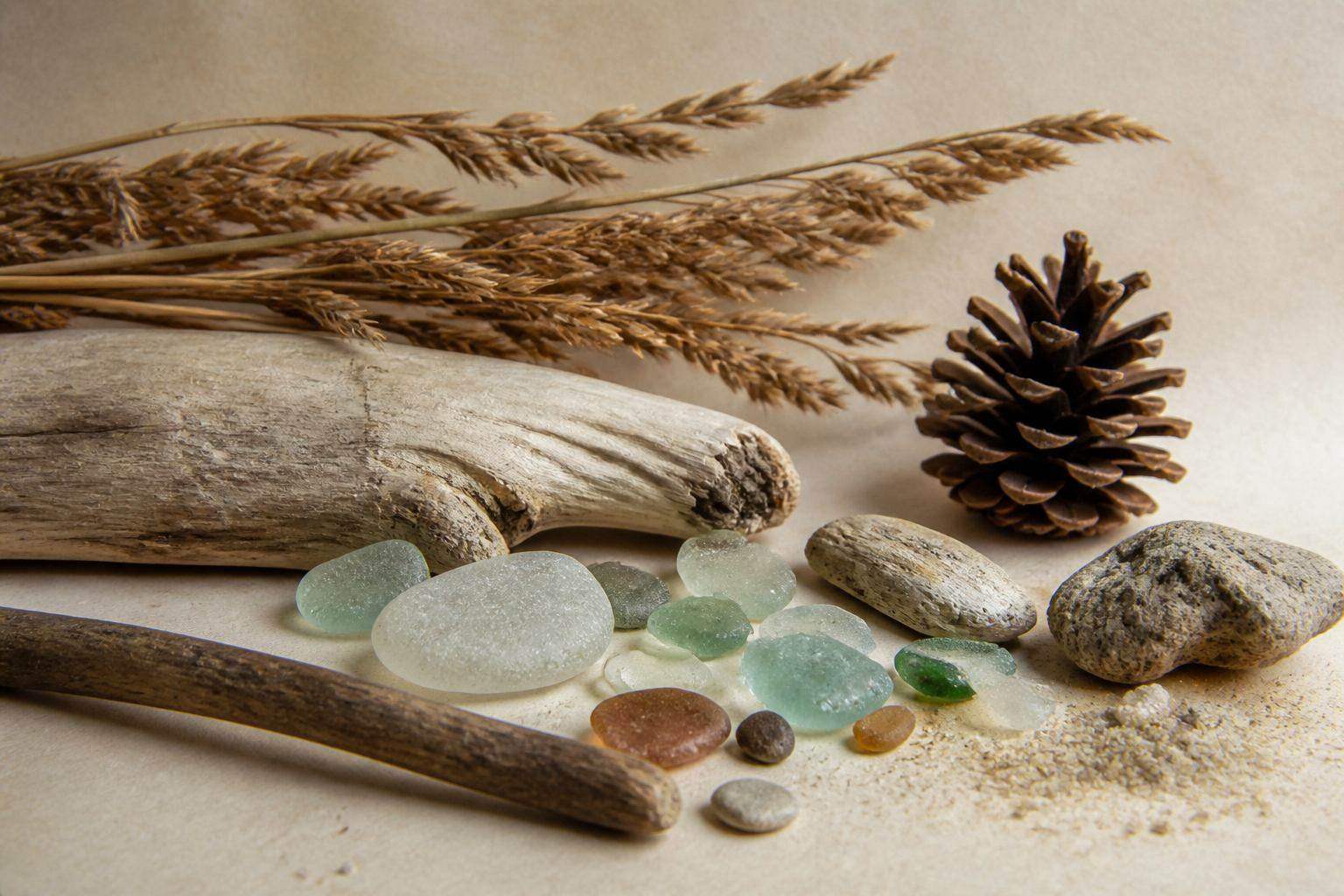 Küstenlandschaft mit Schilf, Sand und Horizont als Motiv für das Glossar